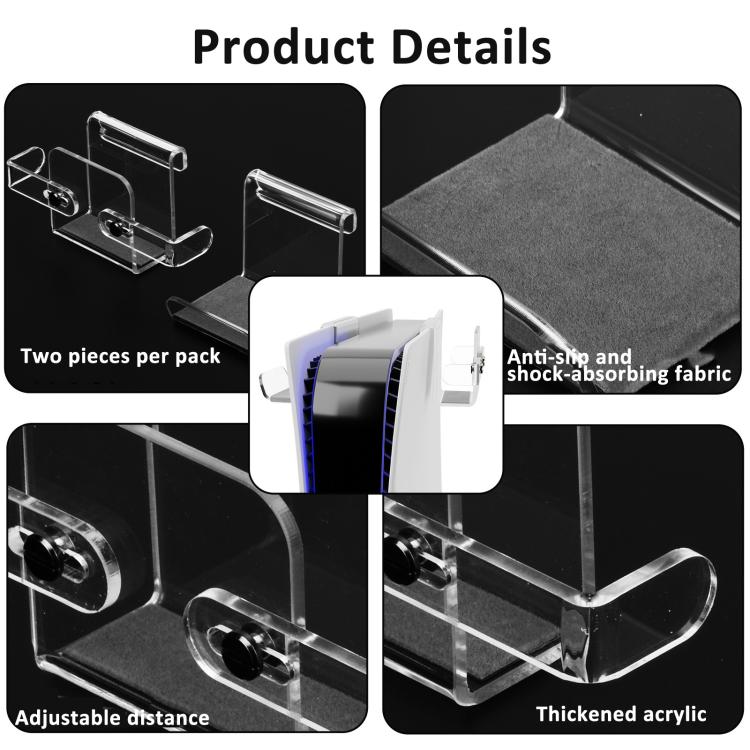 For PS5 Console Acrylic Overhead Hanger Dual Hook for Controller, Headset, and Hard Drive Storage - Clear