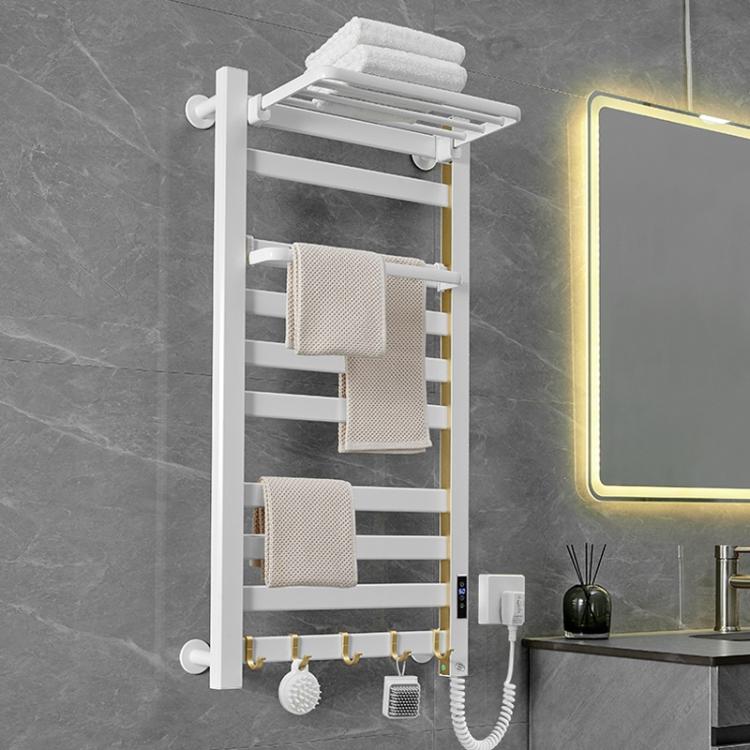 Smart Touchscreen Display Electric Heated Towel Rack Bathroom Drying Rack, Size: Large Platinum Right Wiring