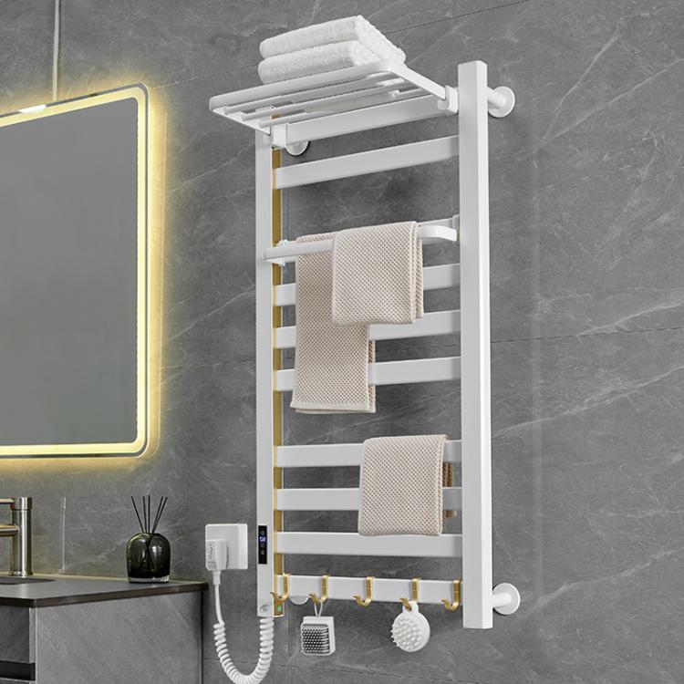 Smart Touchscreen Display Electric Heated Towel Rack Bathroom Drying Rack, Size: Large Platinum Left Wiring