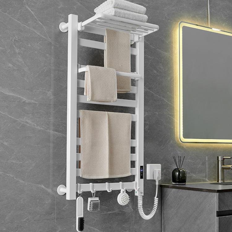 Smart Touchscreen Display Electric Heated Towel Rack Bathroom Drying Rack, Size: Large White Right Wiring