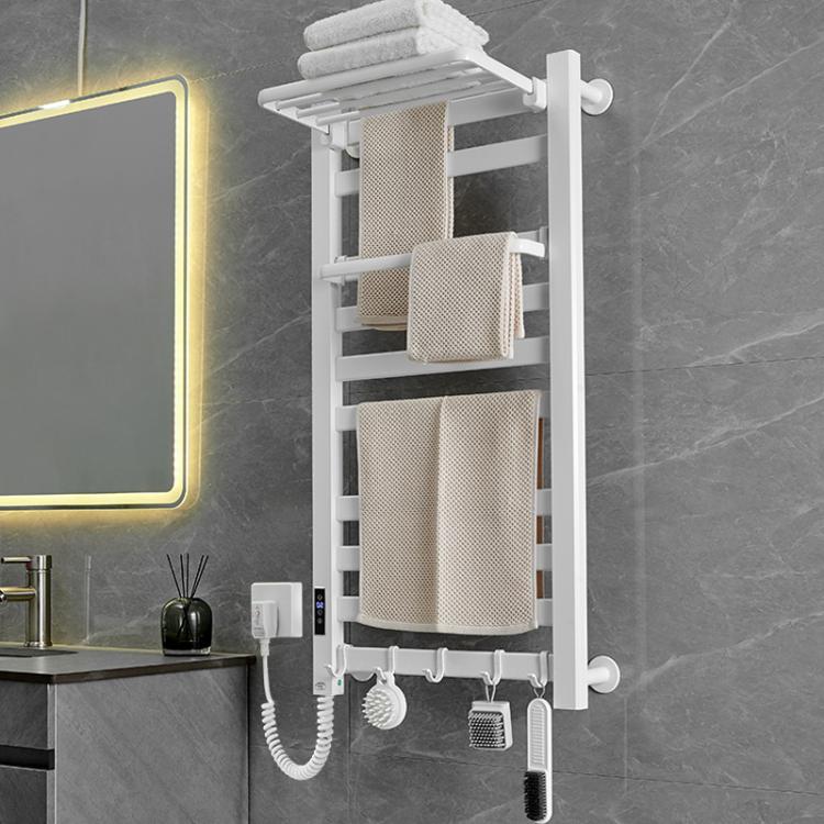 Smart Touchscreen Display Electric Heated Towel Rack Bathroom Drying Rack, Size: Large White Left Wiring