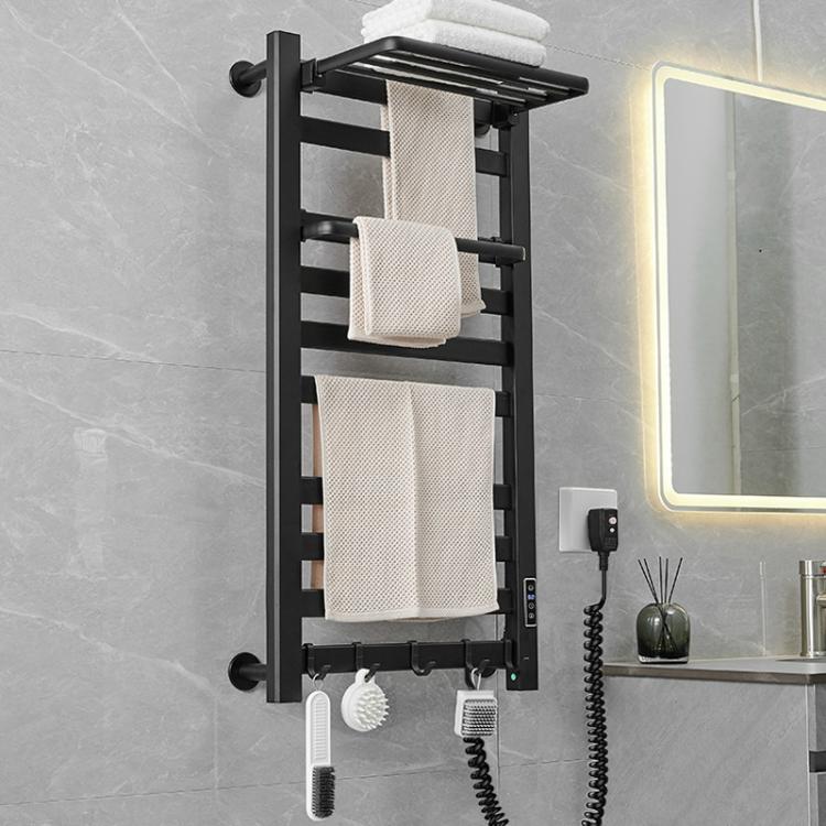 Smart Touchscreen Display Electric Heated Towel Rack Bathroom Drying Rack, Size: Large Black Right Wiring