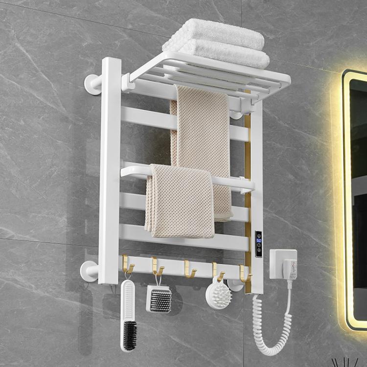 Smart Touchscreen Display Electric Heated Towel Rack Bathroom Drying Rack, Size: Medium Platinum Right Wiring