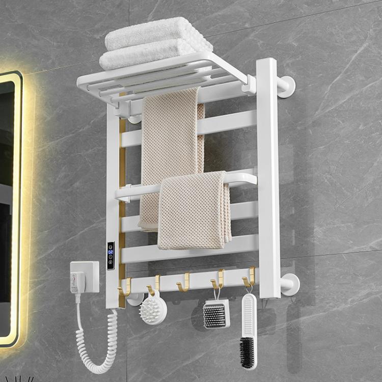 Smart Touchscreen Display Electric Heated Towel Rack Bathroom Drying Rack, Size: Medium Platinum Left Wiring