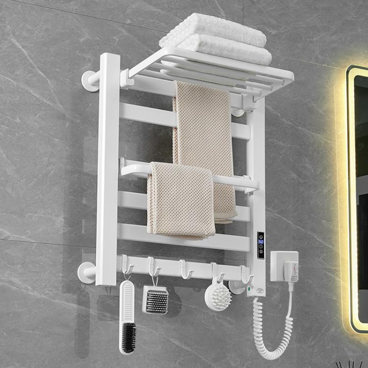 Smart Touchscreen Display Electric Heated Towel Rack Bathroom Drying Rack, Size: Medium White Right Wiring