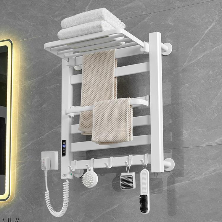 Smart Touchscreen Display Electric Heated Towel Rack Bathroom Drying Rack, Size: Medium White Left Wiring