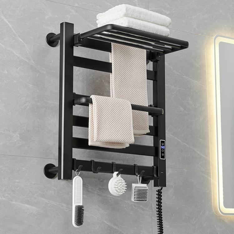 Smart Touchscreen Display Electric Heated Towel Rack Bathroom Drying Rack, Size: Medium Black Right Wiring