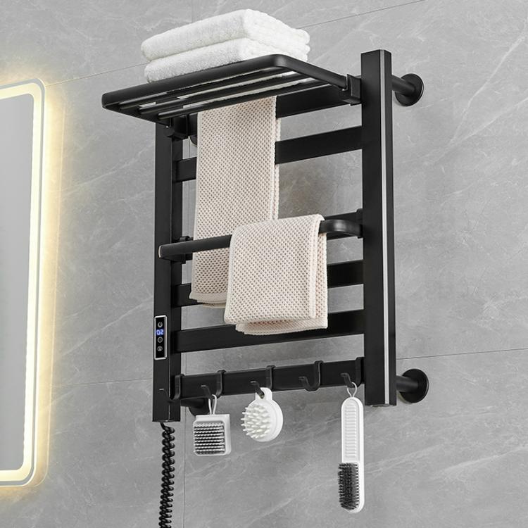 Smart Touchscreen Display Electric Heated Towel Rack Bathroom Drying Rack, Size: Medium Black Left Wiring