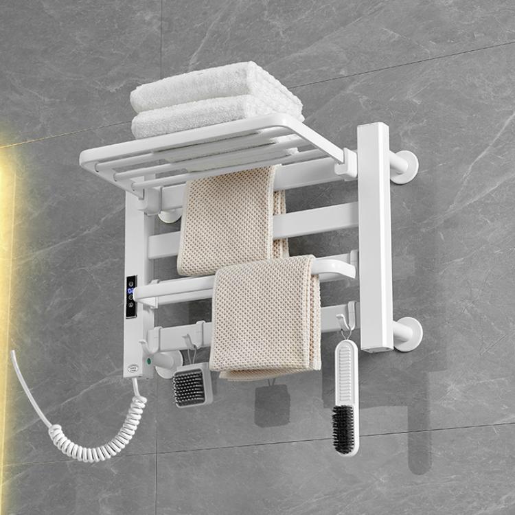 Smart Touchscreen Display Electric Heated Towel Rack Bathroom Drying Rack, Size: Small White Left Wiring