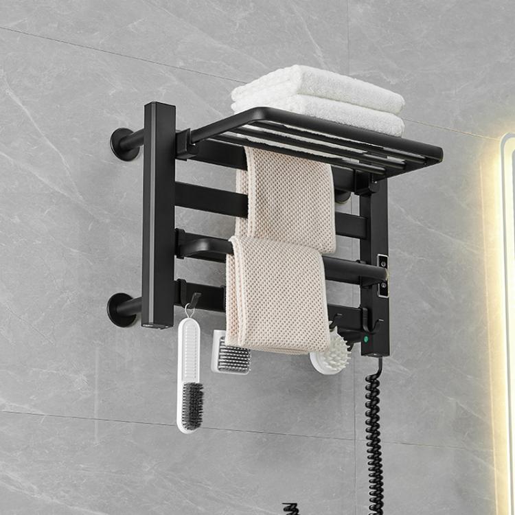 Smart Touchscreen Display Electric Heated Towel Rack Bathroom Drying Rack, Size: Small Black Right Wiring