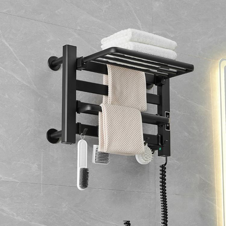 Smart Touchscreen Display Electric Heated Towel Rack Bathroom Drying Rack, Size: Small Black Right Wiring