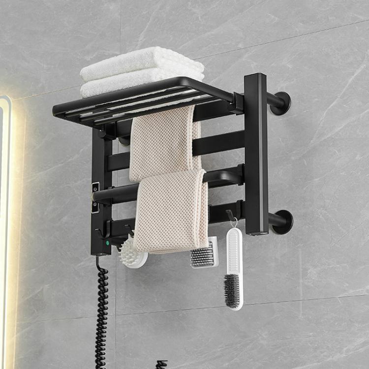 Smart Touchscreen Display Electric Heated Towel Rack Bathroom Drying Rack, Size: Small Black Left Wiring
