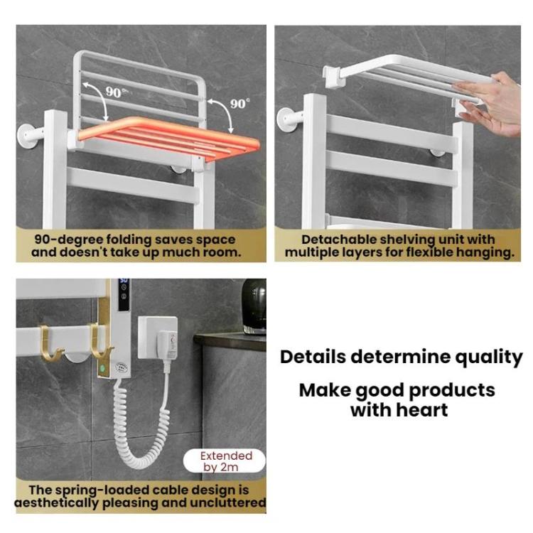 Smart Touchscreen Display Electric Heated Towel Rack Bathroom Drying Rack, Size: Small White Right Wiring