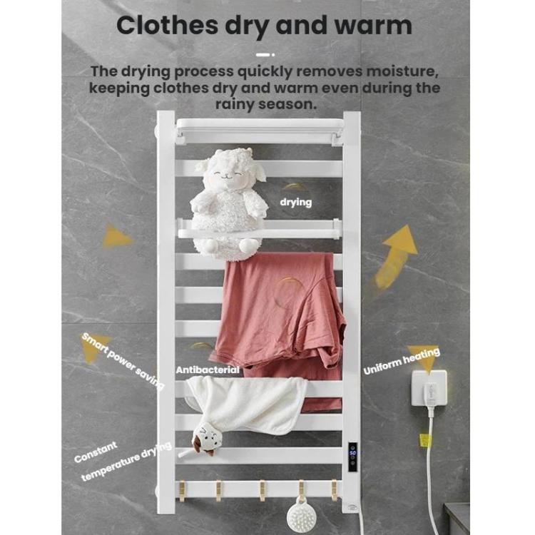 Smart Touchscreen Display Electric Heated Towel Rack Bathroom Drying Rack, Size: Large Platinum Left Wiring