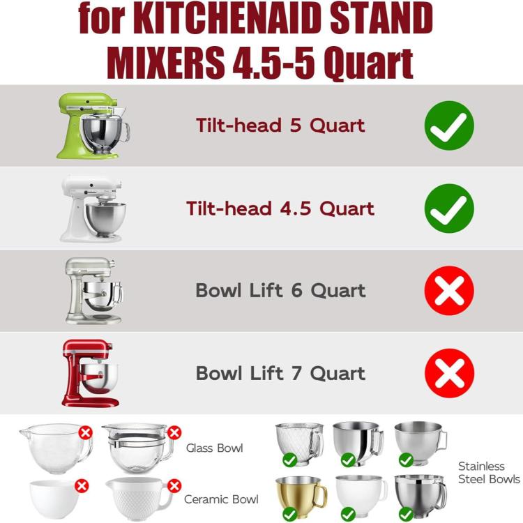 Silicone Lining With Lid For KitchenAid Tilt-Head 5-Quart Stainless Steel Mixing Bowl Replacement