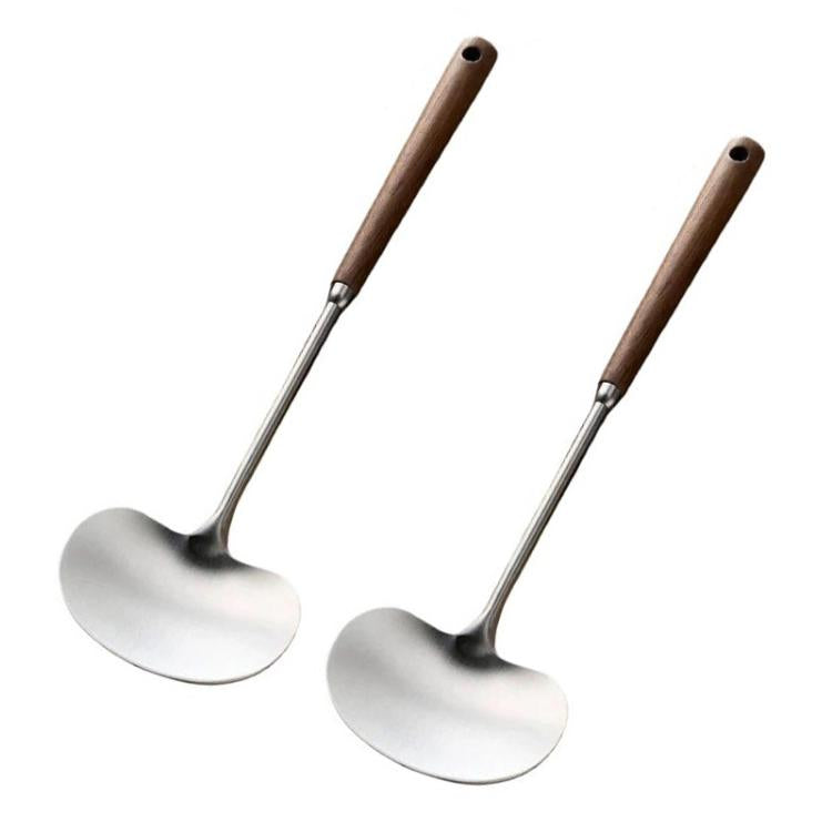 2pcs Solid Wood Long Handle Wok Spoon & Ladle Household Kitchen Shovel, Spec: Small