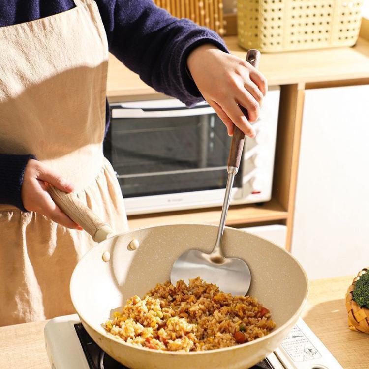 2pcs Solid Wood Long Handle Wok Spoon & Ladle Household Kitchen Shovel, Spec: Small