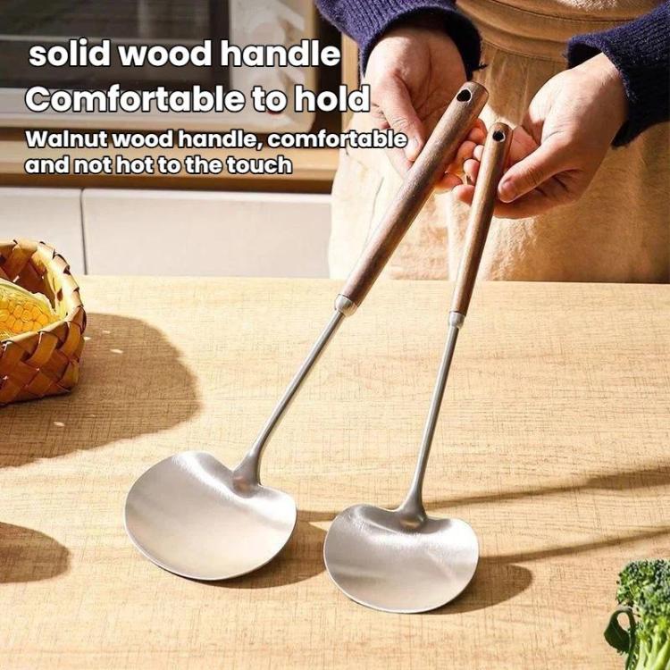 2pcs Solid Wood Long Handle Wok Spoon & Ladle Household Kitchen Shovel, Spec: Large