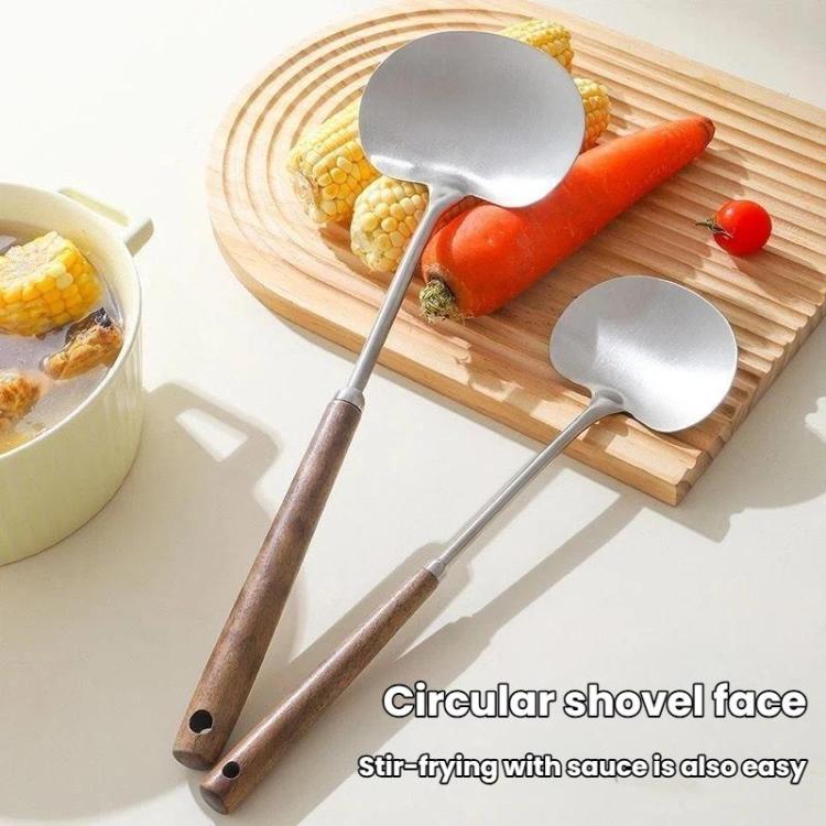 2pcs Solid Wood Long Handle Wok Spoon & Ladle Household Kitchen Shovel, Spec: Small