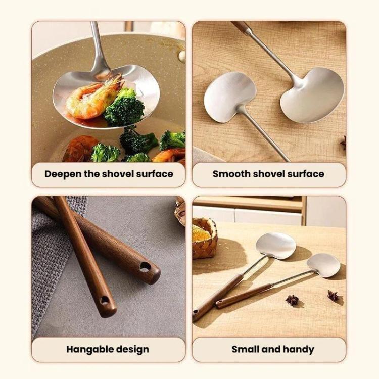 2pcs Solid Wood Long Handle Wok Spoon & Ladle Household Kitchen Shovel, Spec: Small