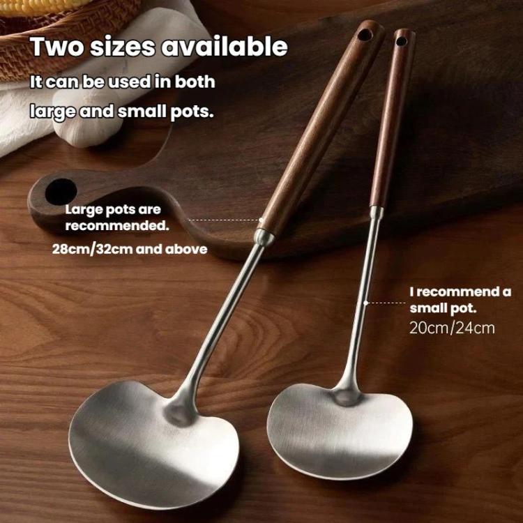 2pcs Solid Wood Long Handle Wok Spoon & Ladle Household Kitchen Shovel, Spec: Small