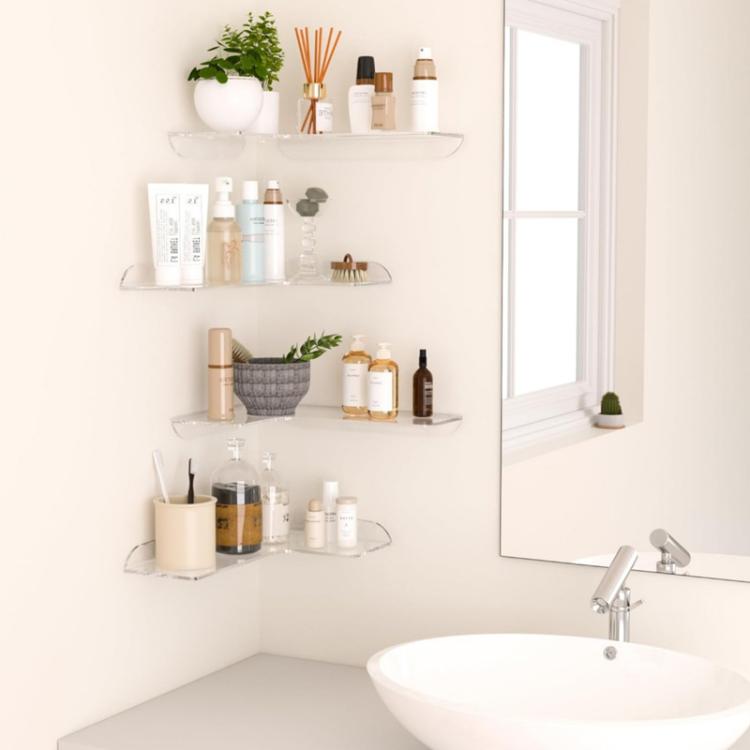 Acrylic Corner Wall Mounted Shelf For Bathroom, Kitchen & Office, Spec: Double