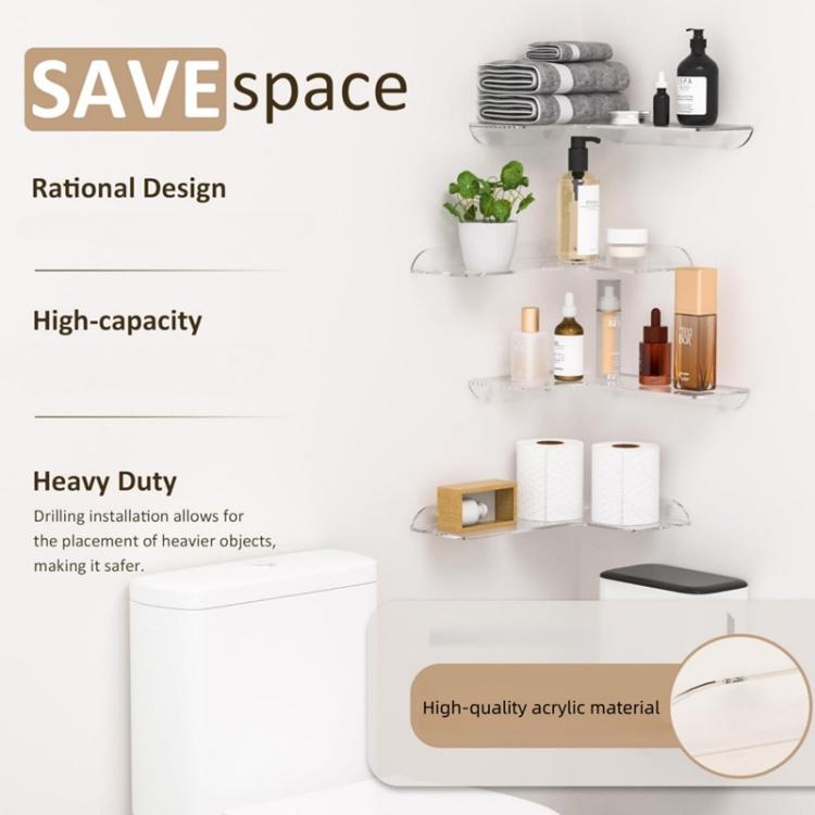 Acrylic Corner Wall Mounted Shelf For Bathroom, Kitchen & Office, Spec: Double
