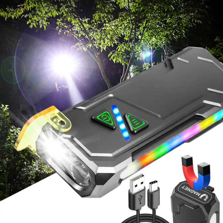 RGB Color-Changing Multi-Functional EDC Flashlight With Magnet - Black