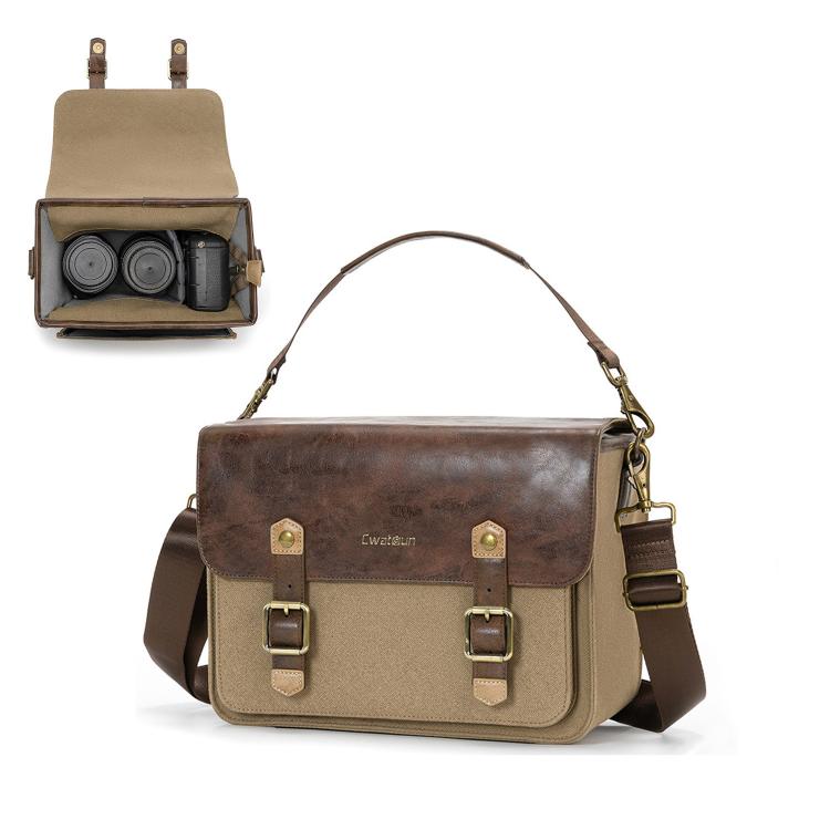 Cwatcun D181 Retro Single Shoulder Camera Bag Casual Mirrorless / DSLR Camera Canvas Bag, Color: Medium Brown