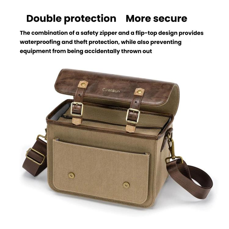 Cwatcun D181 Retro Single Shoulder Camera Bag Casual Mirrorless / DSLR Camera Canvas Bag, Color: Medium Brown