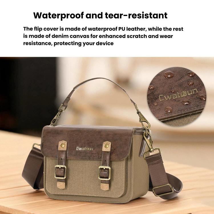 Cwatcun D181 Retro Single Shoulder Camera Bag Casual Mirrorless / DSLR Camera Canvas Bag, Color: Medium Brown
