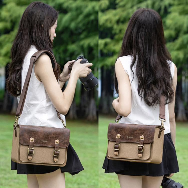 Cwatcun D181 Retro Single Shoulder Camera Bag Casual Mirrorless / DSLR Camera Canvas Bag, Color: Medium Brown