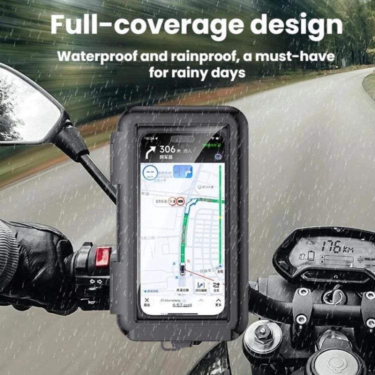 Fully Enclosed Waterproof Touchscreen-compatible Bicycle Motorcycle Phone Holder, Style: Handlebar Mount 6.7 inches