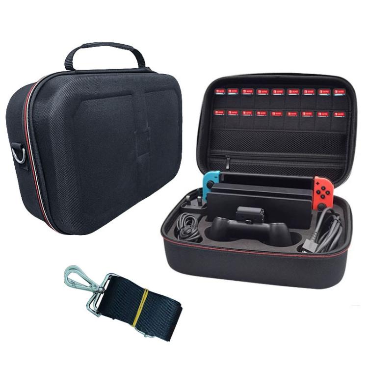 For Nintendo Switch OLED Carrying Case EVA Hard Shell Storage Bag for Full Set Accessories with Shoulder Strap - Black