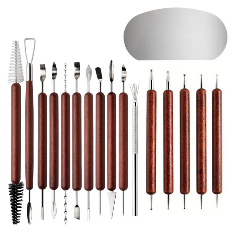 17 In 1 Clay Tools Set Stainless Steel Sculpting Carving Knives with Rosewood Handles for Polymer Clay, Pottery, Modeling, DIY Crafts