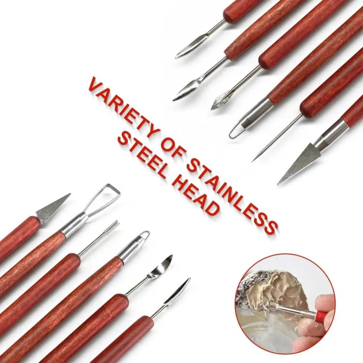17 In 1 Clay Tools Set Stainless Steel Sculpting Carving Knives with Rosewood Handles for Polymer Clay, Pottery, Modeling, DIY Crafts