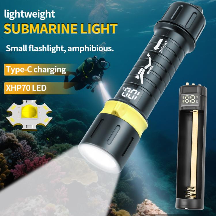 XHP70 LED IPX8 Waterproof High-Power Diving Flashlight Magnetic Control Switch Rechargeable Dive Light  Built In 21700 Battery