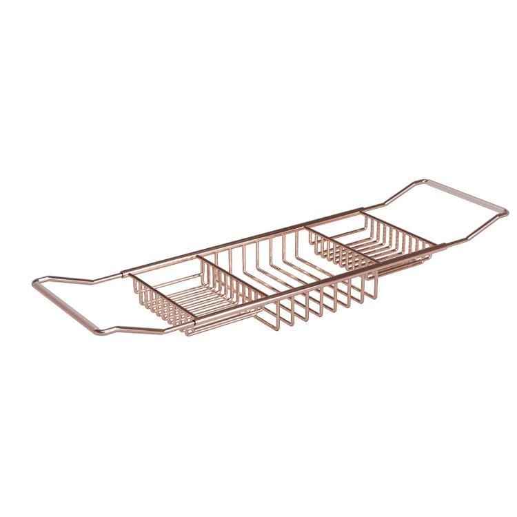 Extendable Bathtub Caddy Stainless Steel Bathtub Shelf Organizer Tablet Holder Standard  Rose Gold