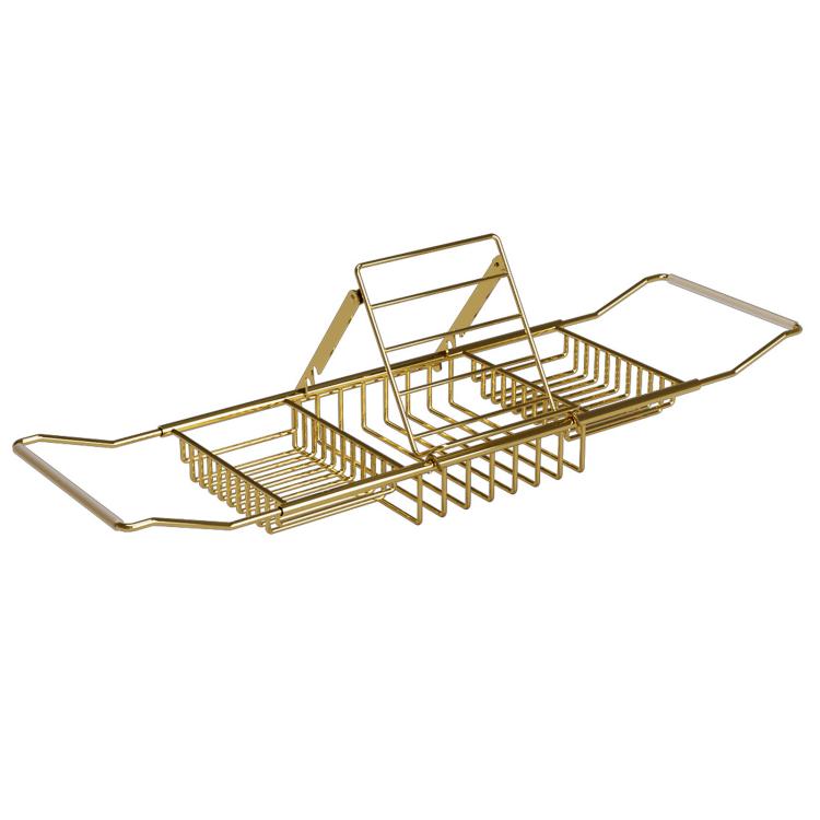 Extendable Bathtub Caddy Stainless Steel Bathtub Shelf Organizer Tablet Holder With Stand Gold