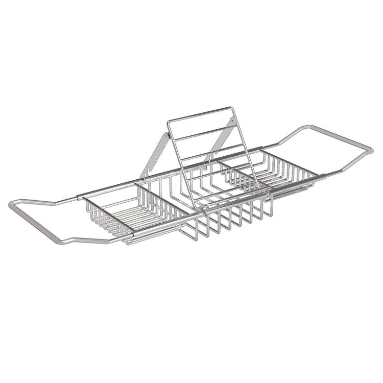 Extendable Bathtub Caddy Stainless Steel Bathtub Shelf Organizer Tablet Holder With Stand Silver