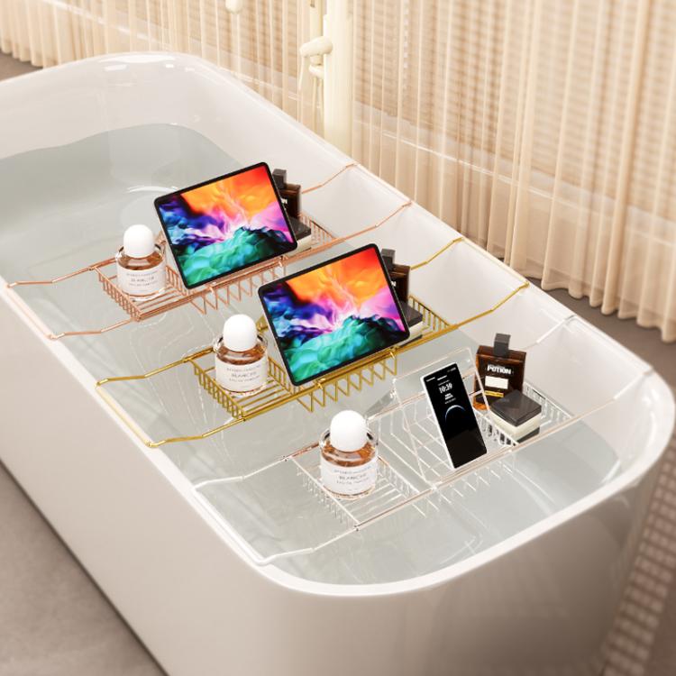 Extendable Bathtub Caddy Stainless Steel Bathtub Shelf Organizer Tablet Holder With Stand Silver