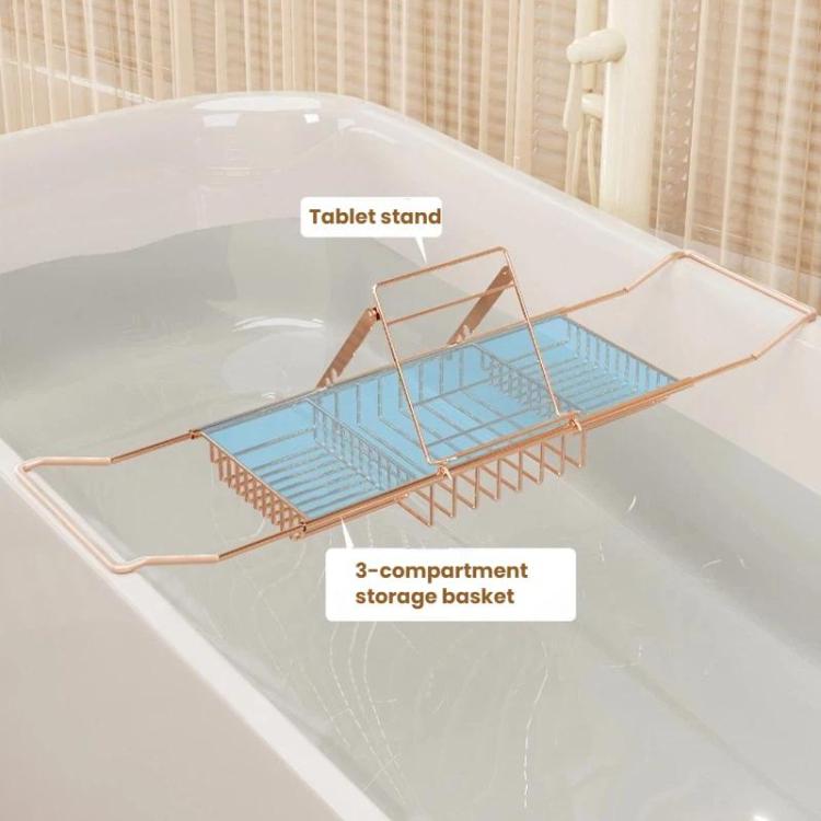 Extendable Bathtub Caddy Stainless Steel Bathtub Shelf Organizer Tablet Holder Standard  Rose Gold