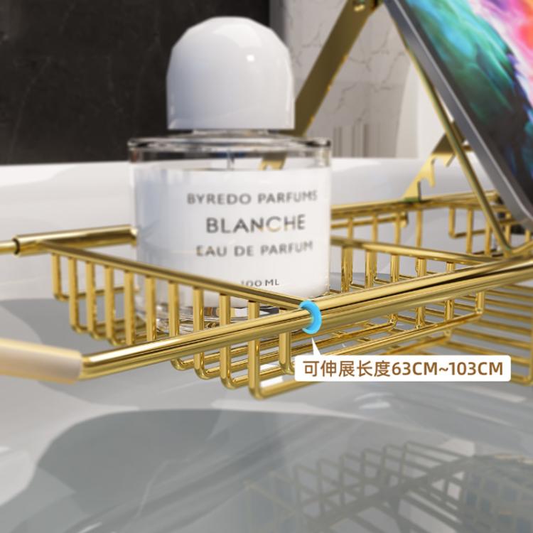 Extendable Bathtub Caddy Stainless Steel Bathtub Shelf Organizer Tablet Holder With Stand Gold