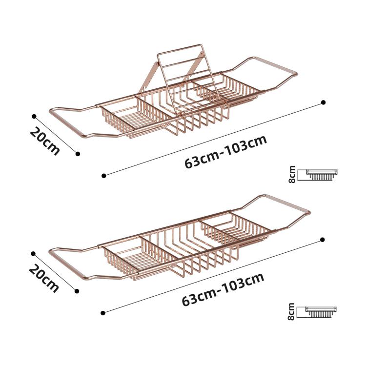 Extendable Bathtub Caddy Stainless Steel Bathtub Shelf Organizer Tablet Holder With Stand Gold