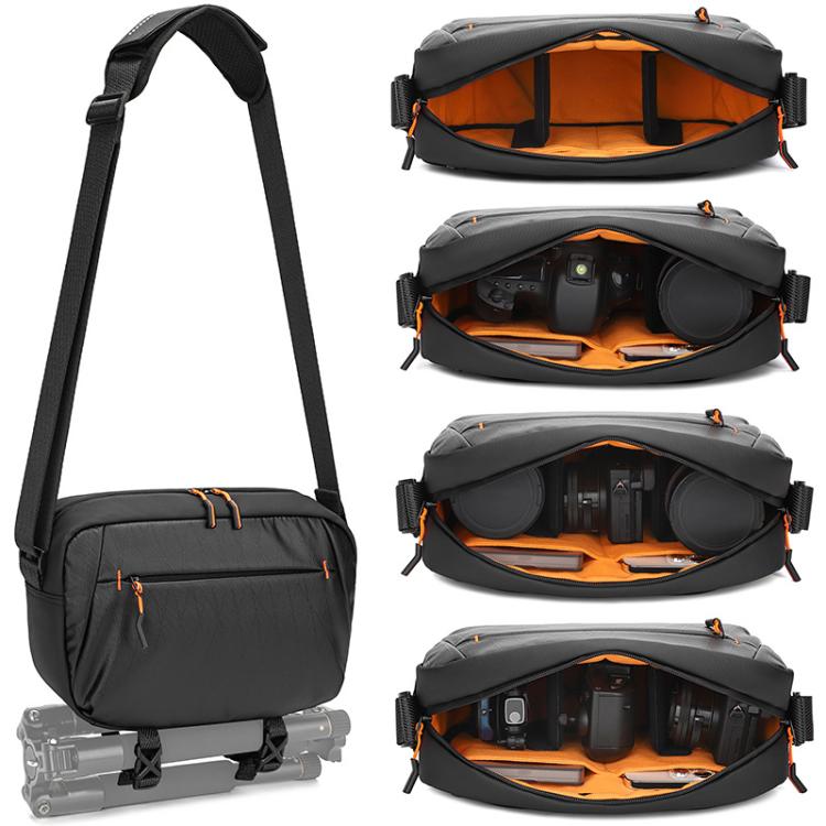 QISEMIAN XK110 Men Messenger Camera Bag Water-Resistant DSLR Photography Sling Bag With Removable Dividers & Tripod Mount - Black