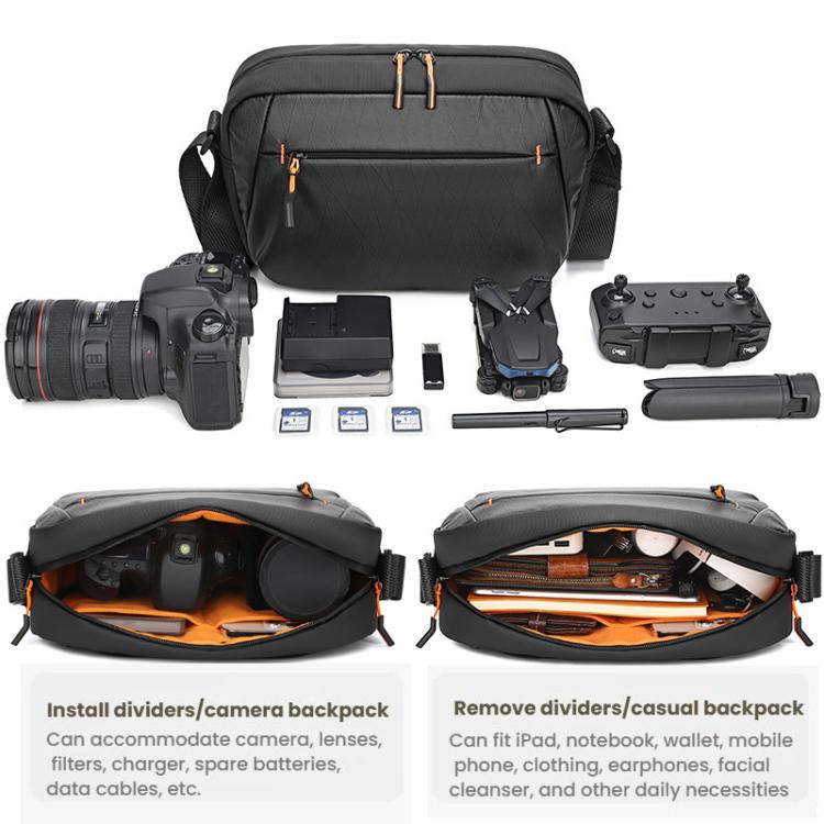 QISEMIAN XK110 Men Messenger Camera Bag Water-Resistant DSLR Photography Sling Bag With Removable Dividers & Tripod Mount - Black