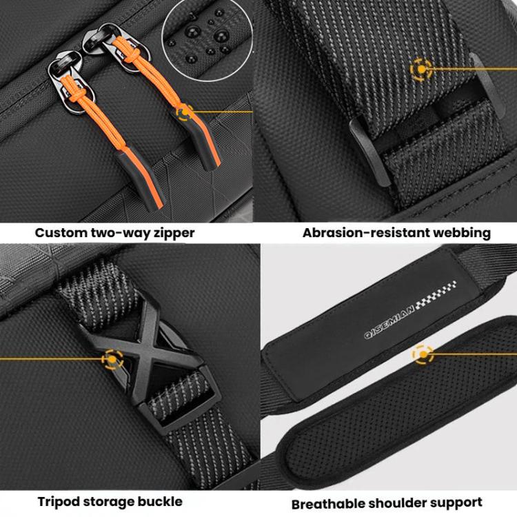QISEMIAN XK110 Men Messenger Camera Bag Water-Resistant DSLR Photography Sling Bag With Removable Dividers & Tripod Mount - Black
