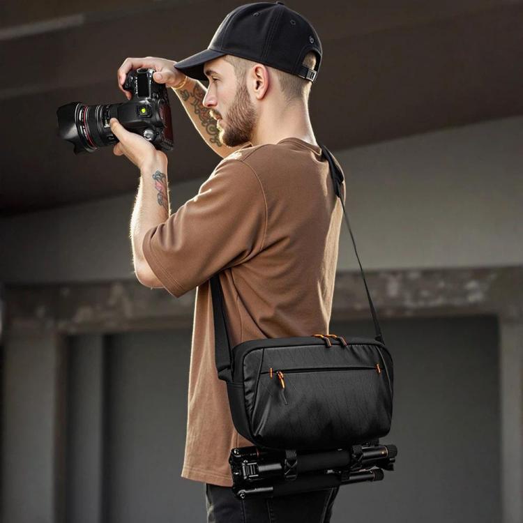 QISEMIAN XK110 Men Messenger Camera Bag Water-Resistant DSLR Photography Sling Bag With Removable Dividers & Tripod Mount - Black