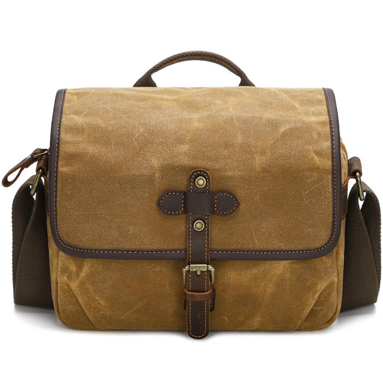 Waxed Canvas Camera Messenger Bag with Adjustable Dividers for DSLR Photography and Travel, Size: L Dusty Yellow