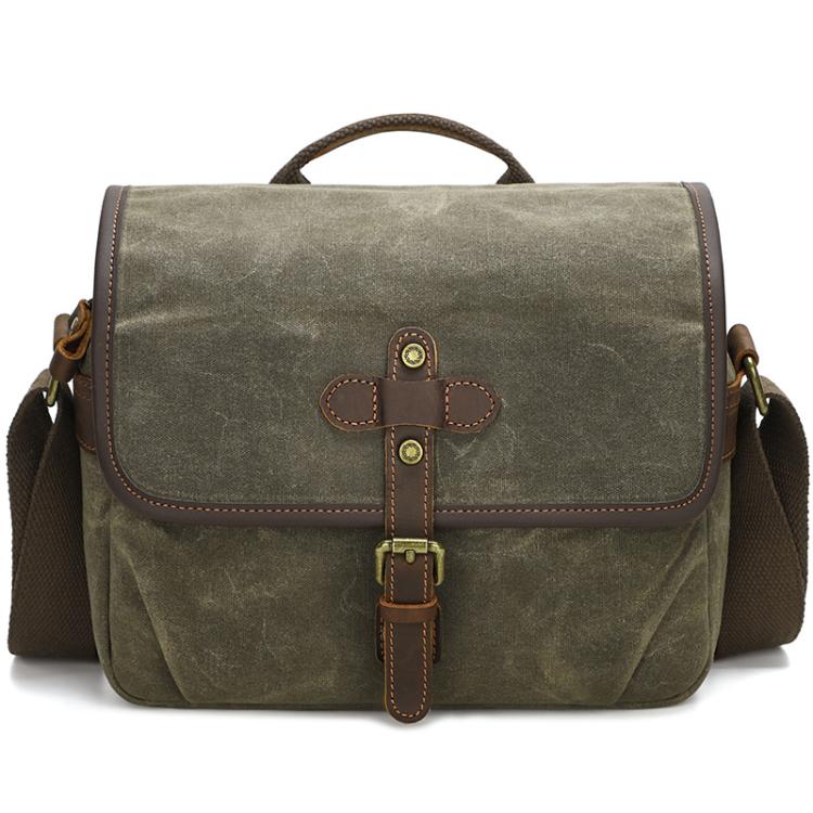 Waxed Canvas Camera Messenger Bag with Adjustable Dividers for DSLR Photography and Travel, Size: L Army Green